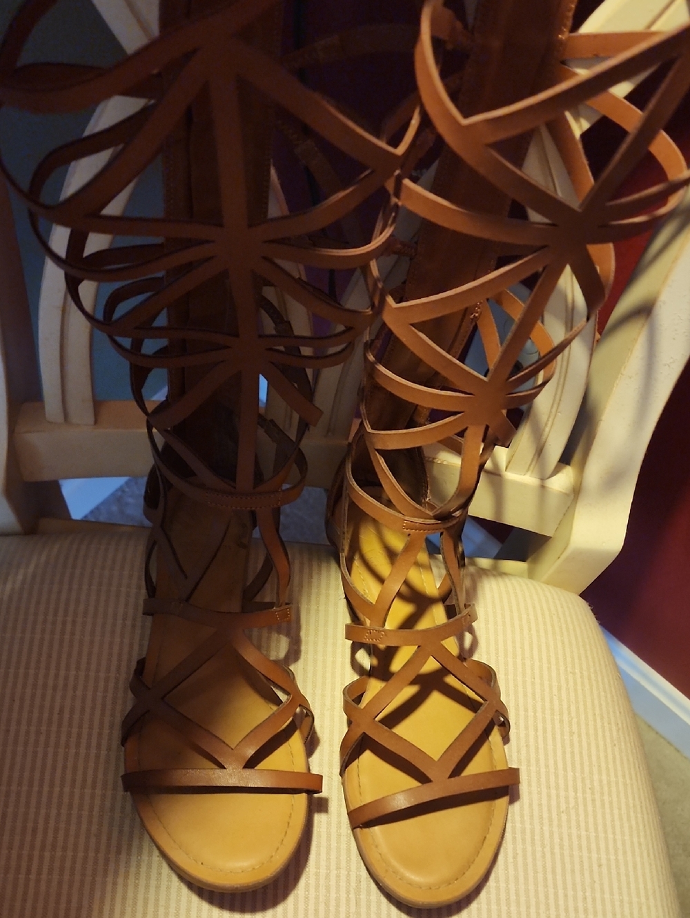 Fergalicious Tan Knee-High Gladiator Sandals for Women